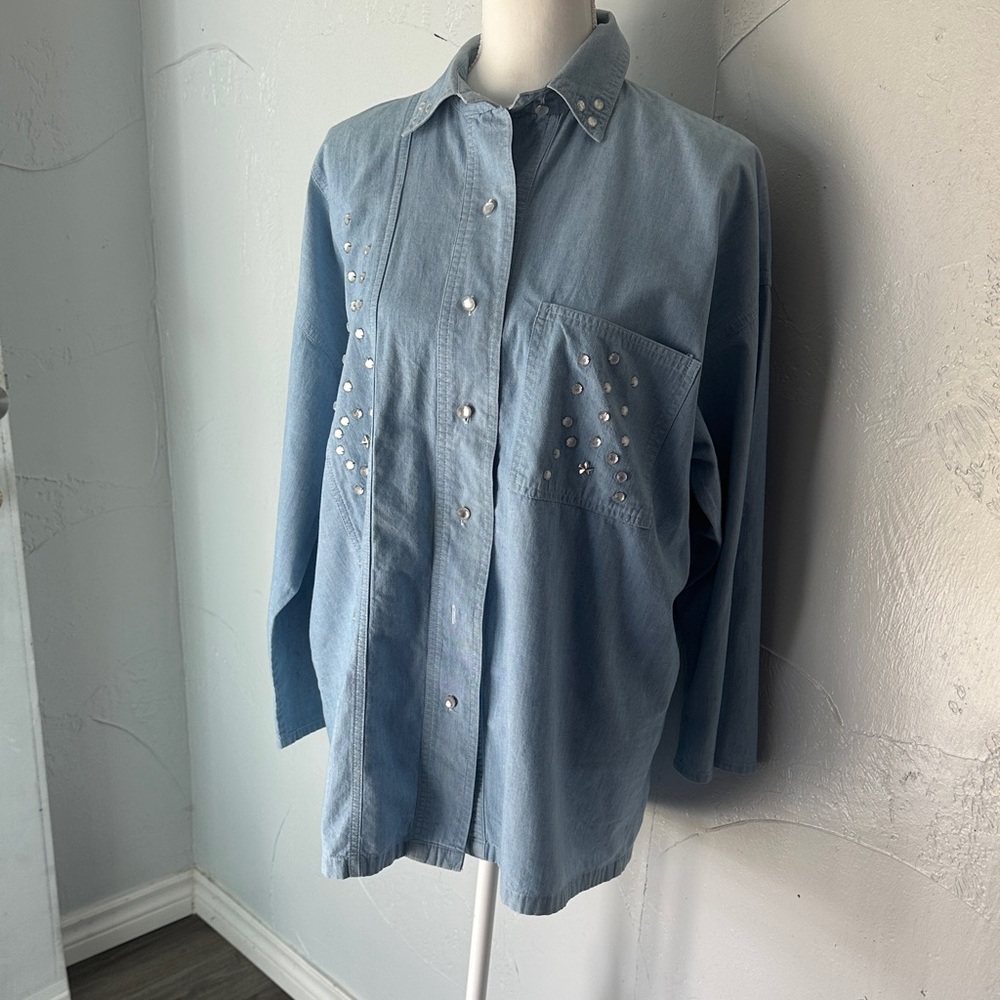 Chic Light Blue Studded Women's Blouse